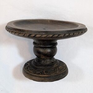 Fitz and Floyd Hand-Carved Wooden Serving Pedestal Cake Stand Decorative‎ 6.75"